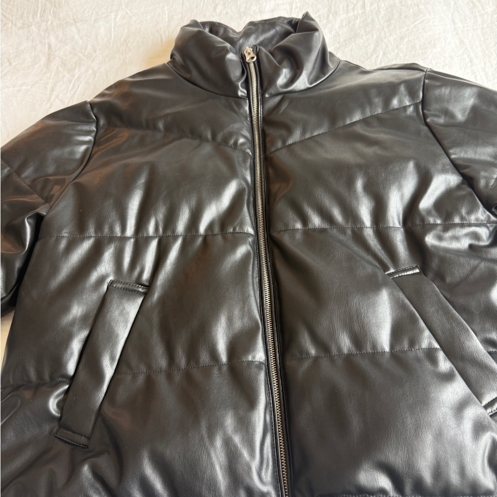 H&M Black Faux Leather Puffer Bomber Jacket size medium - Picture 4 of 10